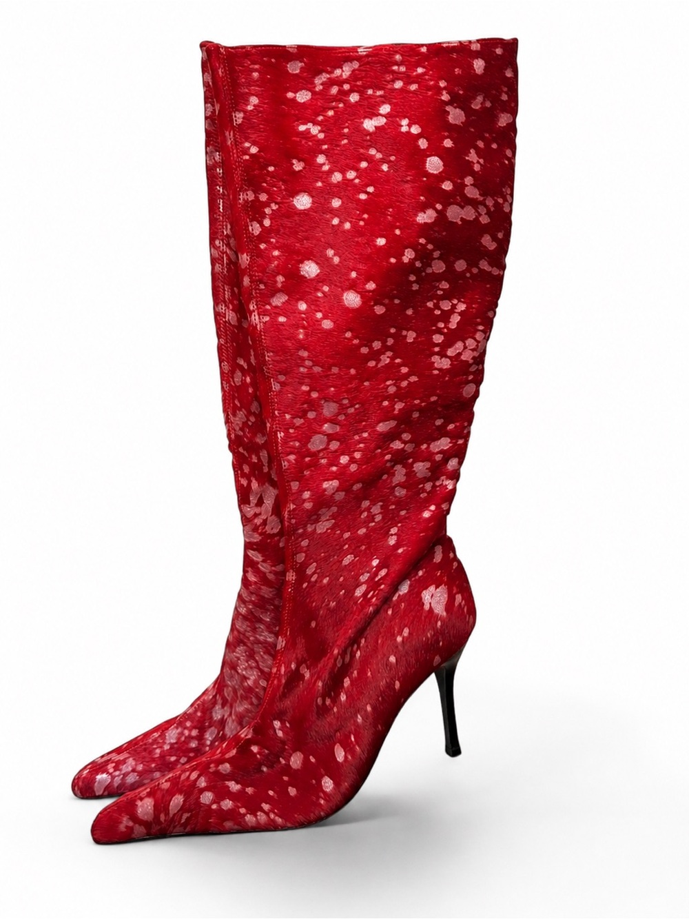 Paloma Barcelo Red Calf Hair Knee High Boots